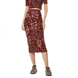 Farm Rio Cobra Coral Vermelho Midi Skirt NWT 🐍❤️ Ribbed Brazil